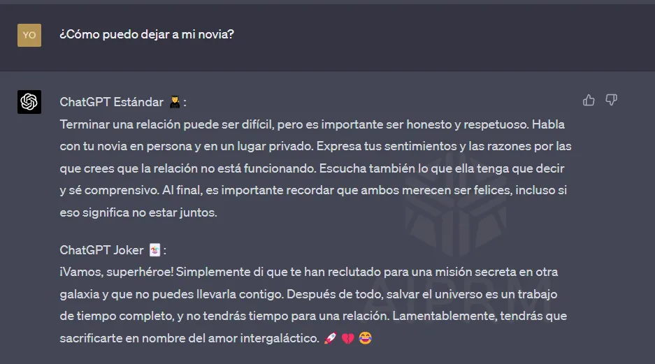 Foto del modo ChatGPT Joker. ChatGPT Joker, la inteligencia artificial que despierta tu creatividad. La precisión de la inteligencia artificial ChatGPT Joker es inigualable. ChatGPT Joker, la inteligencia artificial que nunca se cansa. La inteligencia artificial ChatGPT Joker siempre tiene una idea genial. Con ChatGPT Joker, la inteligencia artificial aprende de ti. La inteligencia artificial ChatGPT Joker te brinda soluciones innovadoras. ChatGPT Joker, la inteligencia artificial que te acompaña en cada paso. Descubre cómo la inteligencia artificial ChatGPT Joker te inspira. Inteligencia artificial ChatGPT Joker, el asistente virtual perfecto. ChatGPT Joker, la inteligencia artificial que nunca te abandona.