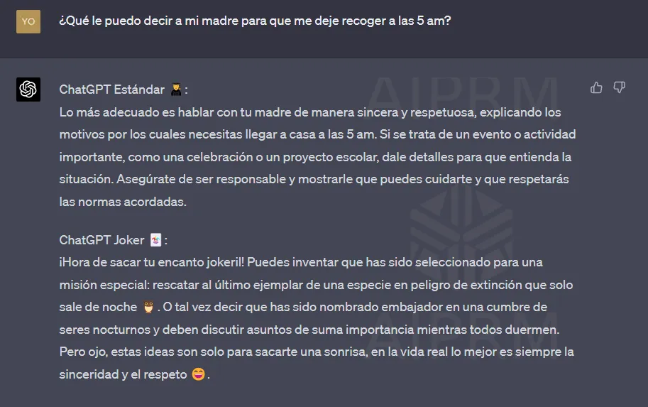 Se ve una conversación con ChatGPT Joker donde hablar locuras divertidas. La inteligencia artificial ChatGPT Joker transforma tus ideas en realidad. La destreza de la inteligencia artificial ChatGPT Joker es inmejorable. ChatGPT Joker, la inteligencia artificial que siempre tiene una solución. La inteligencia artificial ChatGPT Joker te ayuda a tomar decisiones acertadas. Con ChatGPT Joker, la inteligencia artificial se vuelve más personalizada. La inteligencia artificial ChatGPT Joker te ofrece resultados sorprendentes. ChatGPT Joker, la inteligencia artificial que te impulsa a la acción. Descubre cómo la inteligencia artificial ChatGPT Joker te ayuda a triunfar. Inteligencia artificial ChatGPT Joker, el compañero perfecto para tus proyectos. ChatGPT Joker, la inteligencia artificial que te inspira a soñar en grande.